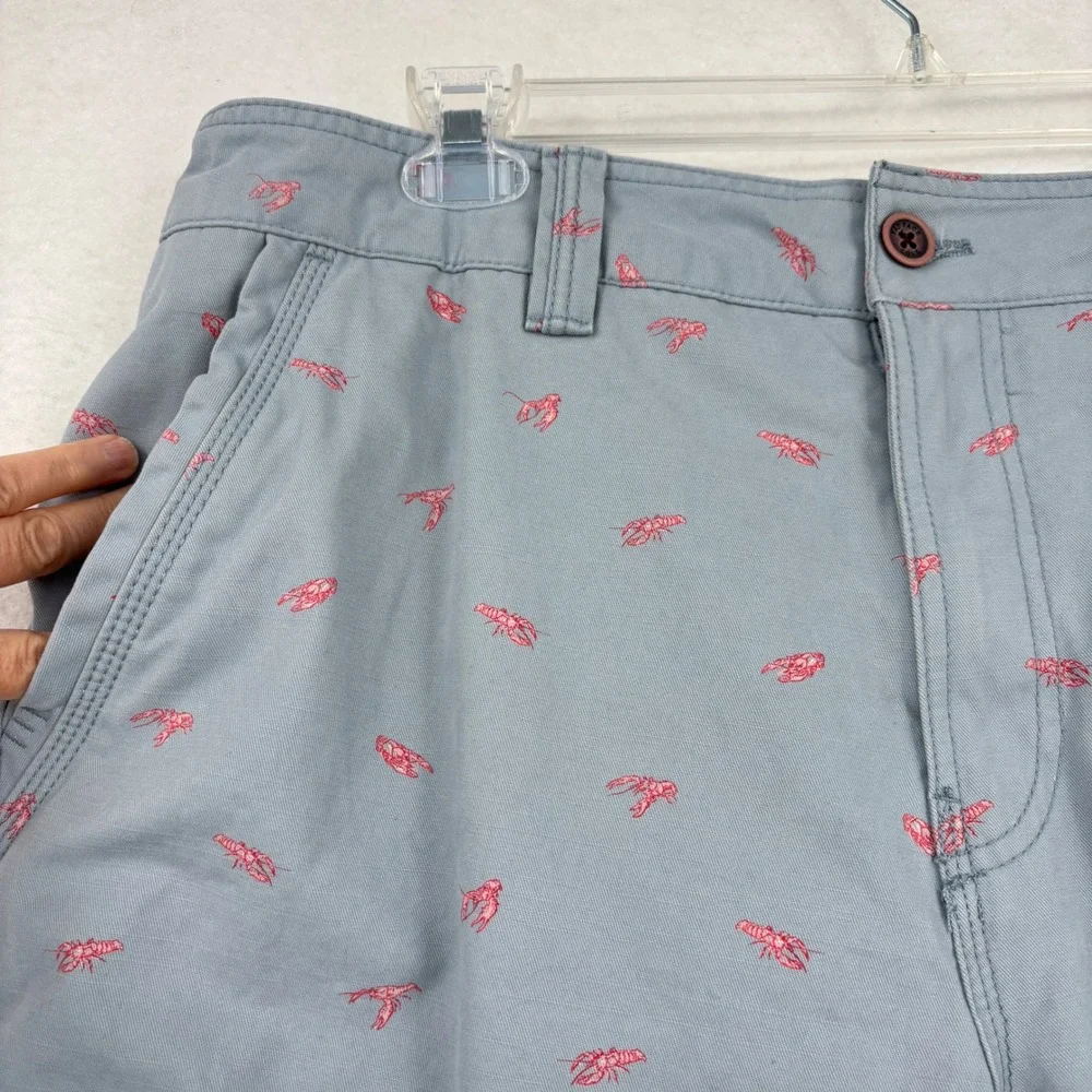 FatFace Lobster Print Chino Shorts Mens 36 Light Blue Novelty Cotton Twill